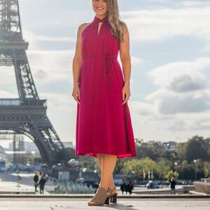 Banana Republic Fuchsia High-Neck Midi Dress, Size XS/S